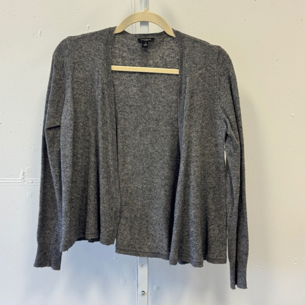 Ann Taylor Merino Wool Cashmere Blend Open Front Cardigan Sweater Small Gray